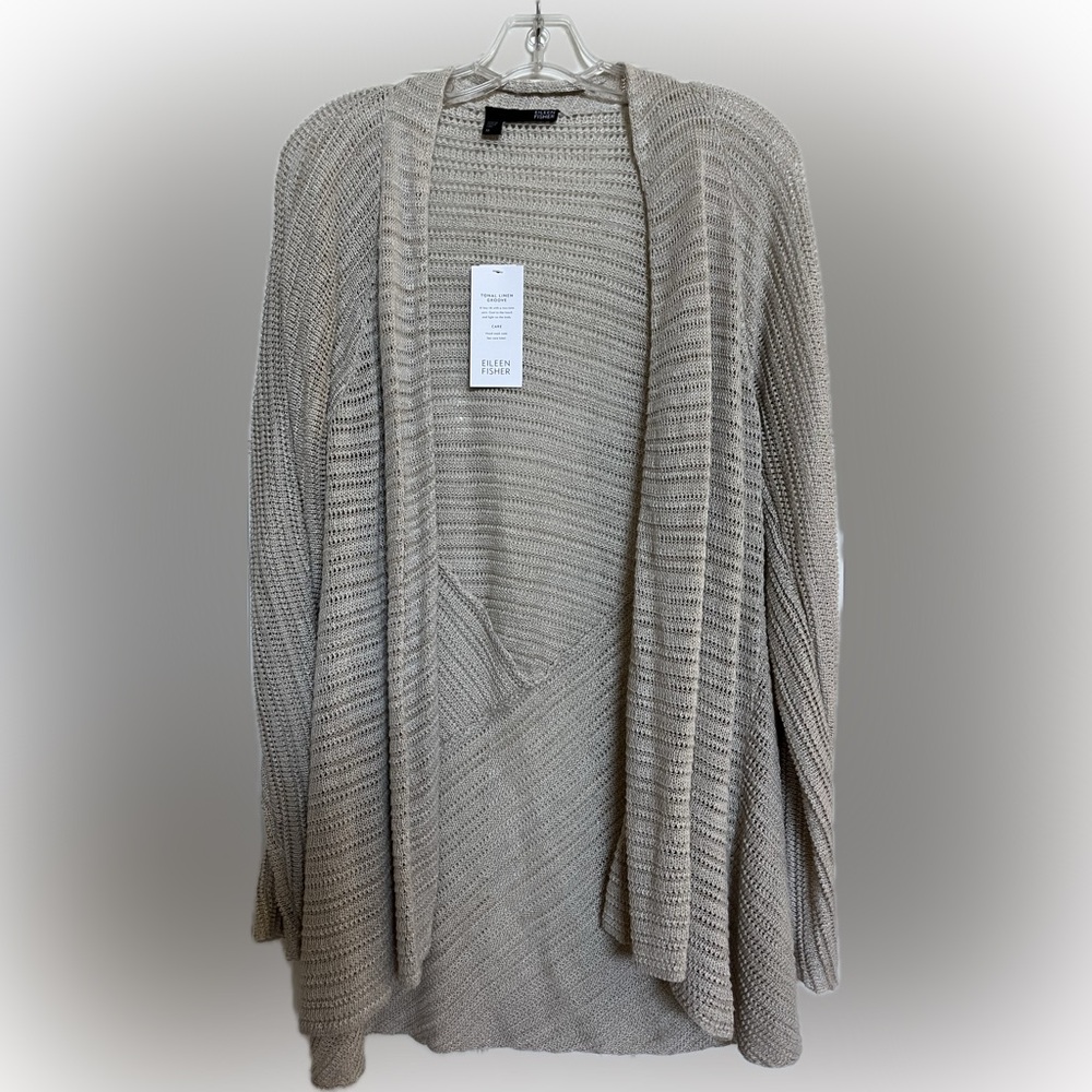 NWT Eileen Fisher Open Knot Linen Beige Cardigan